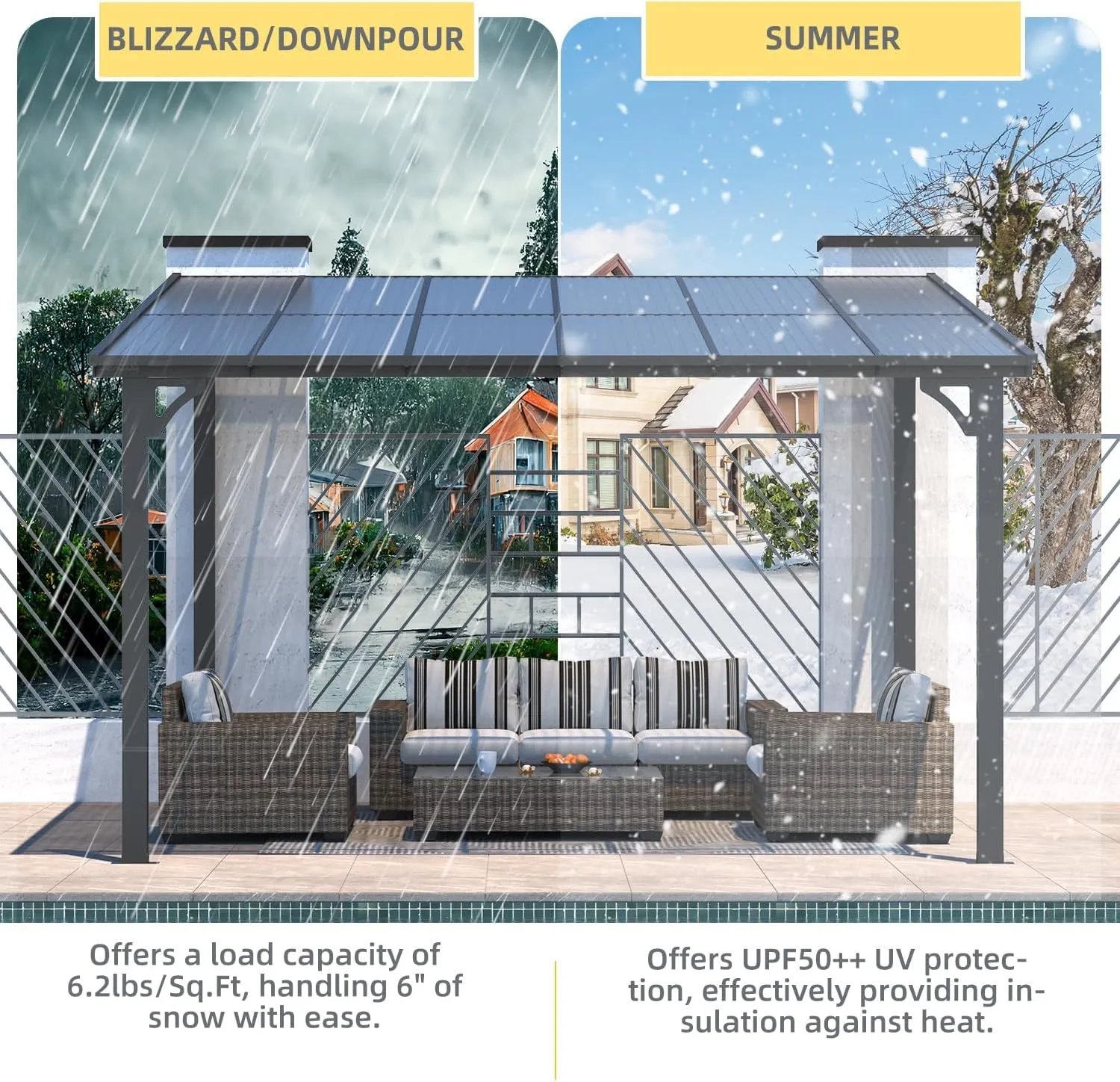 10' X 12' Outdoor Pergola Gazebo, Wall-Mounted Lean to Metal Awnings Gazebos on Clearance for Patio, Large Panel Roof Pergolas and Gazebo for Outdoor Use