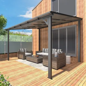 10' X 12' Outdoor Pergola Gazebo, Wall-Mounted Lean to Metal Awnings Gazebos on Clearance for Patio, Large Panel Roof Pergolas and Gazebo for Outdoor Use