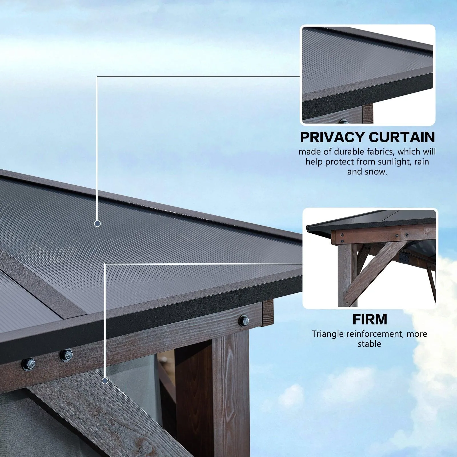 10' x 13' Hardtop Wood Gazebo for Patios, Polycarbonate Double Roof Canopy, Solid Wooden Framed Gazebo