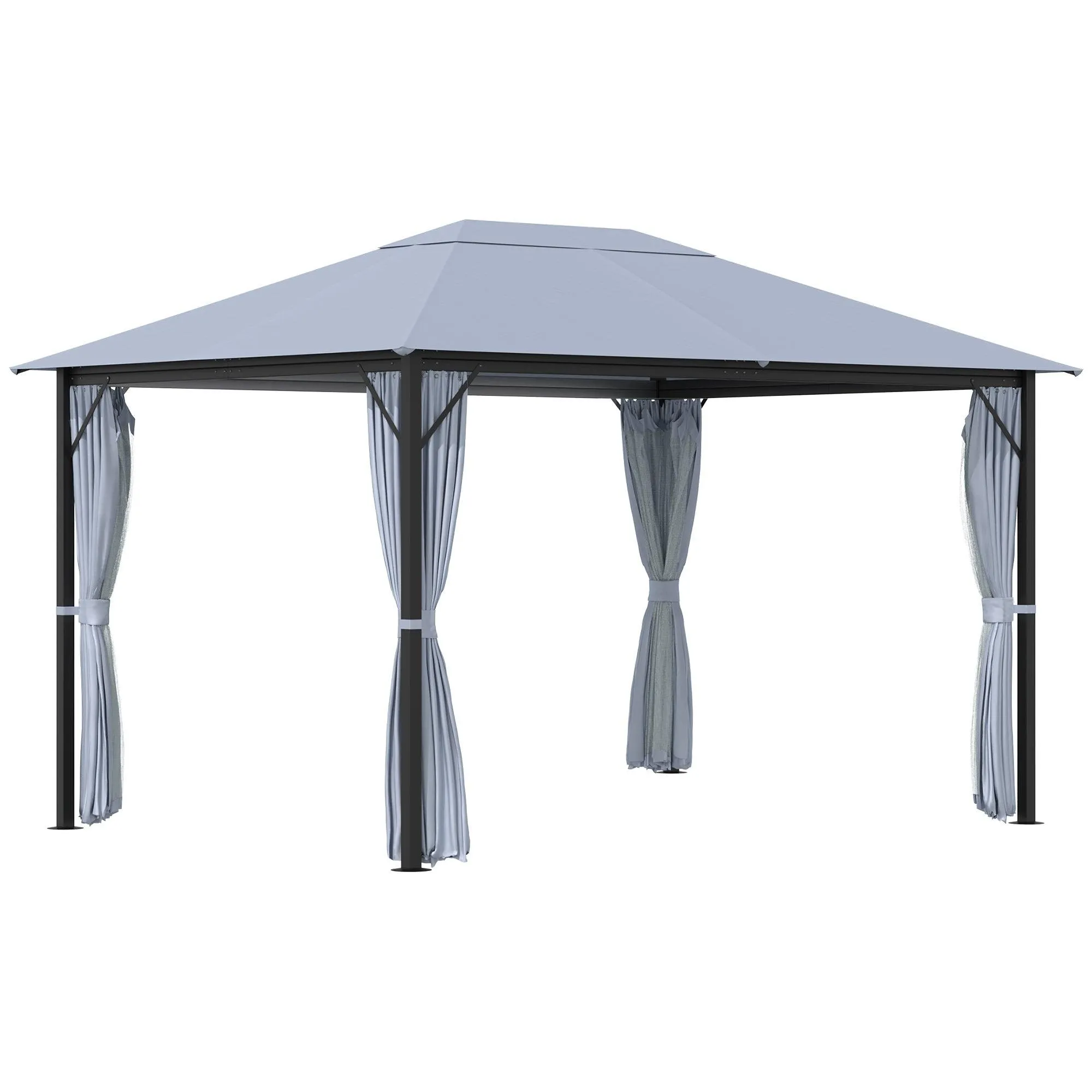 10' x 13' Patio Gazebo, Aluminum Frame, Outdoor Gazebo Canopy Shelter with Netting & Curtains, Gray