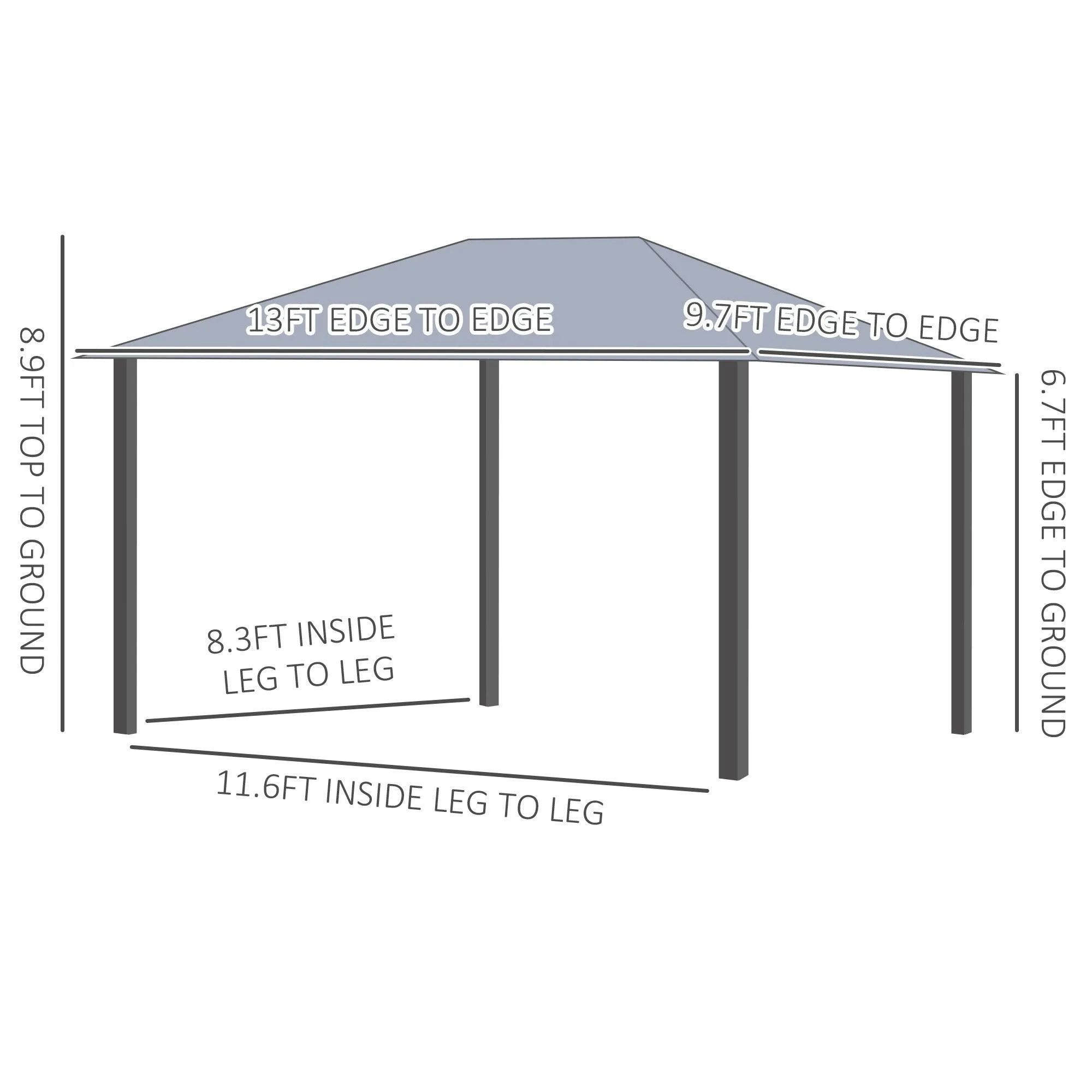 10' x 13' Patio Gazebo, Aluminum Frame, Outdoor Gazebo Canopy Shelter with Netting & Curtains, Gray