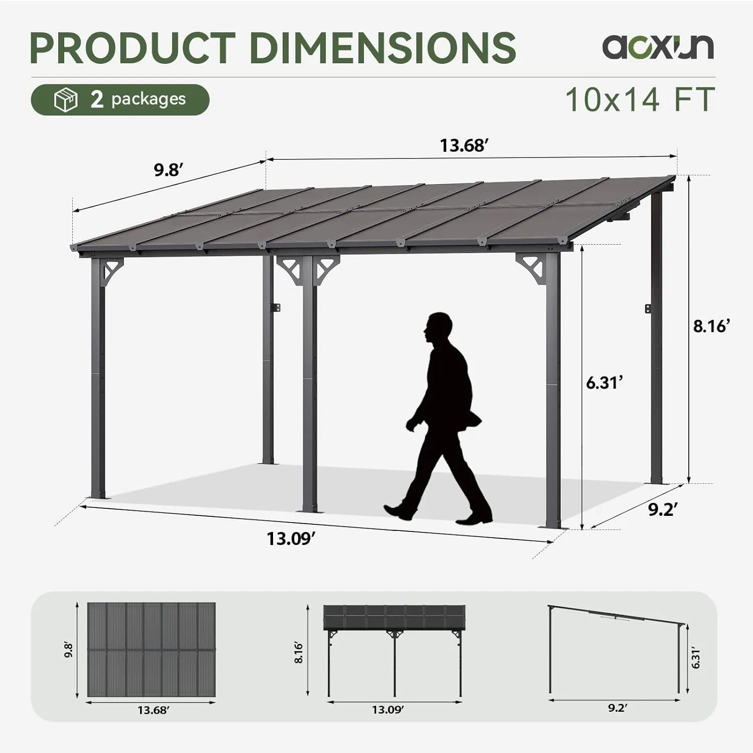 10’X 14’ Gazebo, Wall Mounted Gazebos Pergola on Clearance, Outdoor Patio, Large Wall-Mounted Heavy Duty Awnings for Patio, Decks, Backyard and More