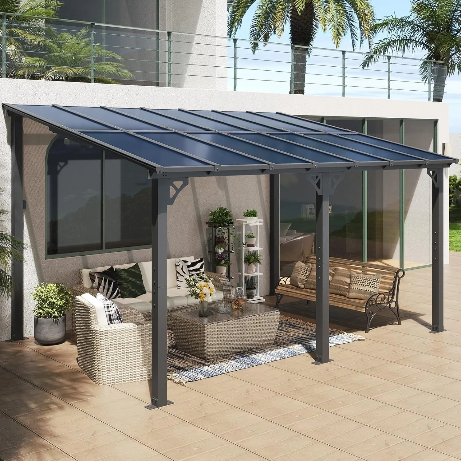 10’X 14’ Gazebo, Wall Mounted Gazebos Pergola on Clearance, Outdoor Patio, Large Wall-Mounted Heavy Duty Awnings for Patio, Decks, Backyard and More