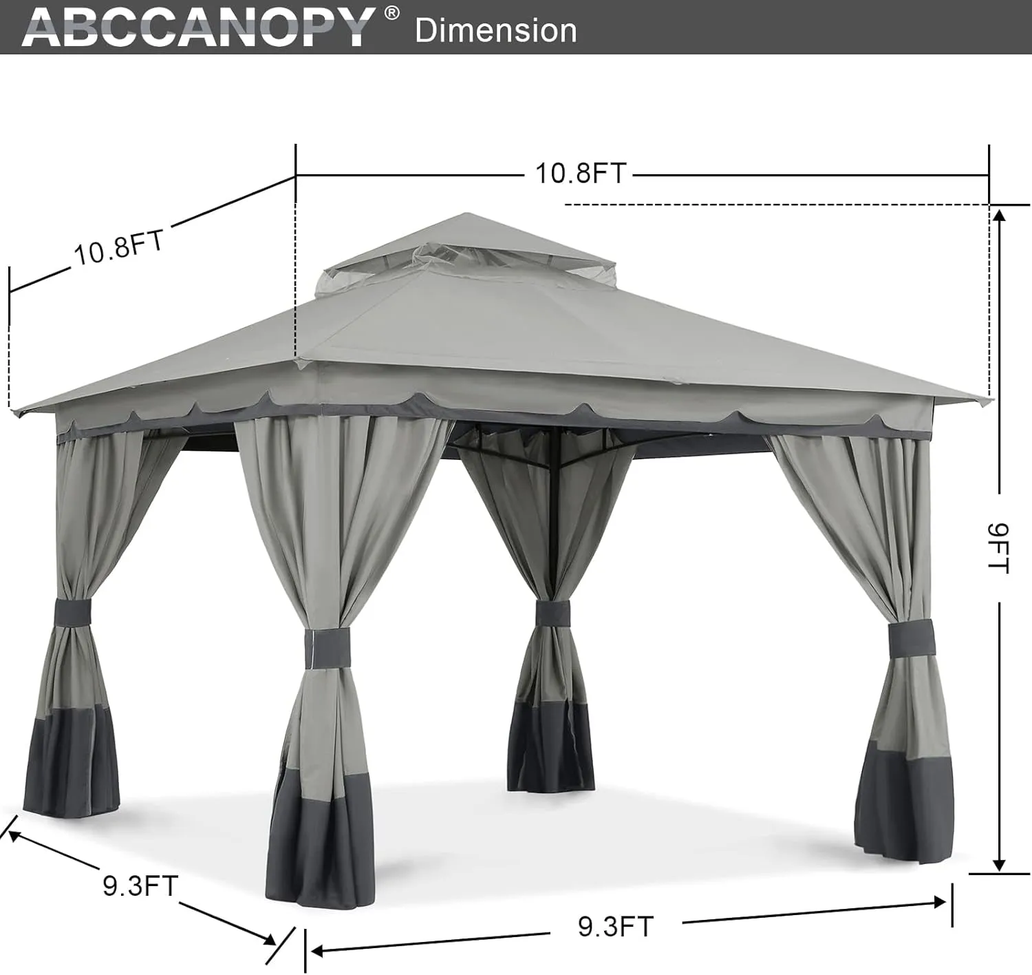 10'X10' Outdoor Gazebo, Double Roof Patio Gazebo with Shade Curtains, Light Gray