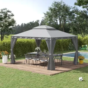 10x13ft Double-Tiered Garden Gazebo - Gray