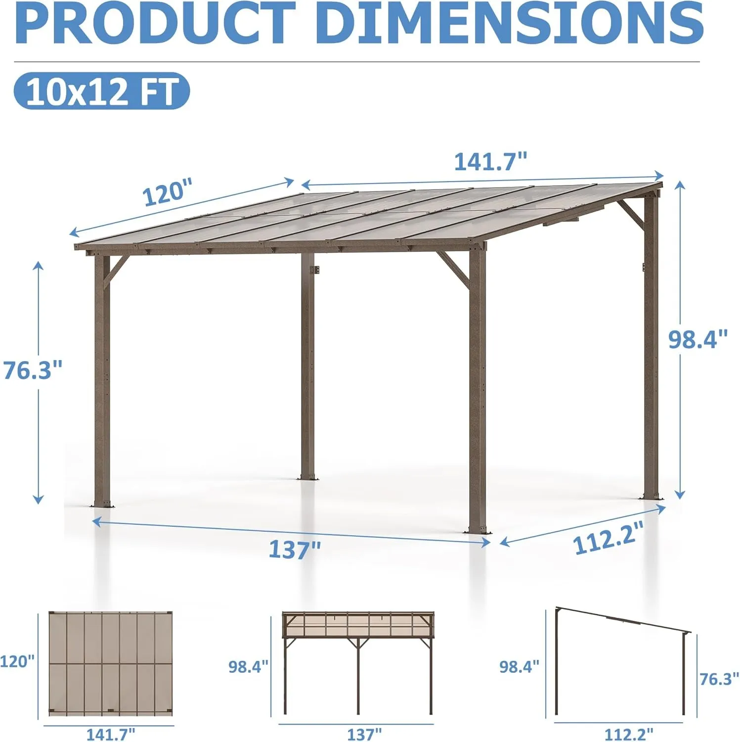 10X14 FT Gazebo, Outdoor Gazebos on Clearance with Aluminum Frame, Wall Mounted Gazebo & Pergola, Lean to Gazebo Awnings for Patio, Decks, Porch and Backyard