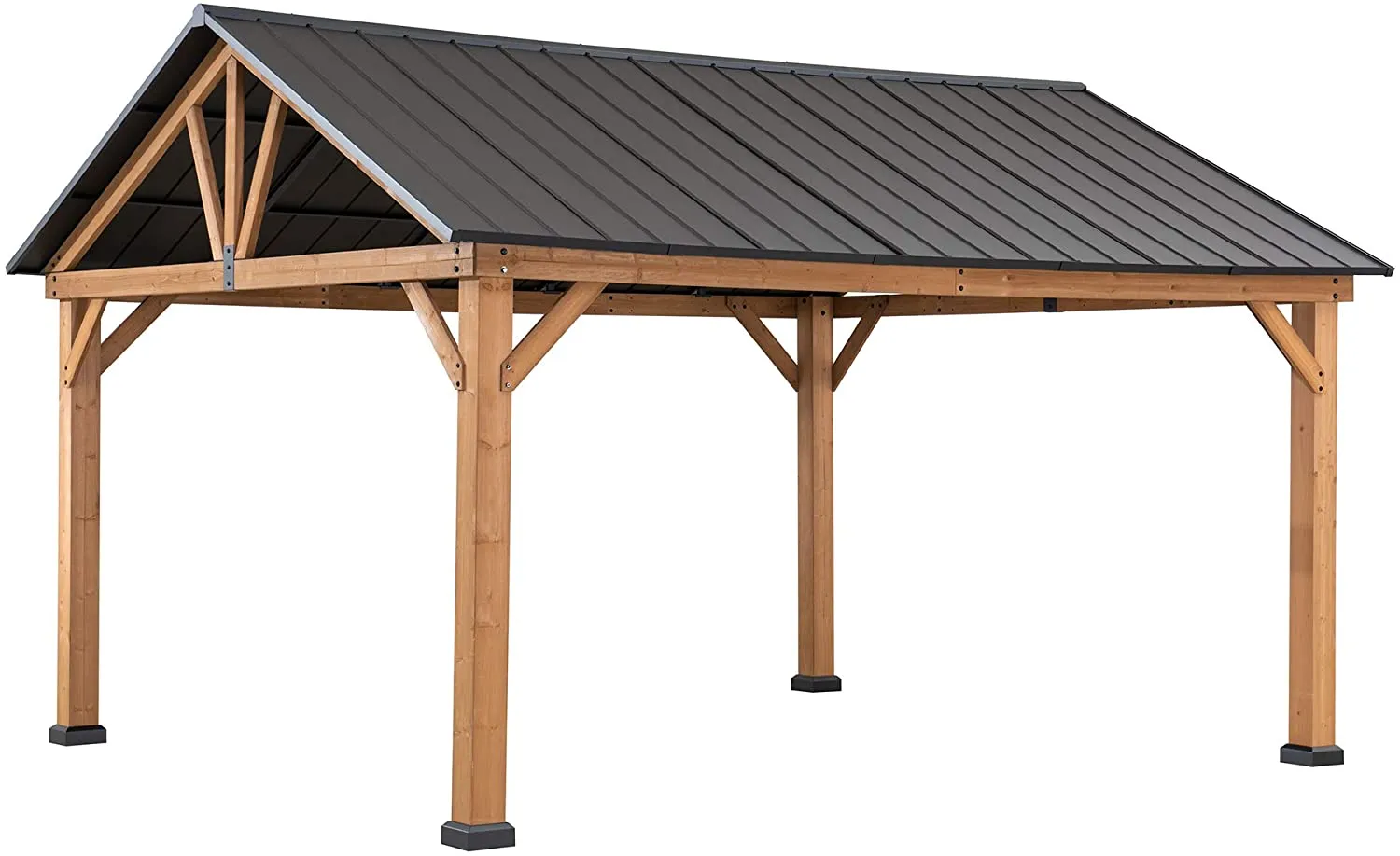 11 x 13 ft. Outdoor Patio Premium Cedar Frame Wood Gazebo with Matte Black Steel Gable Hardtop Roof