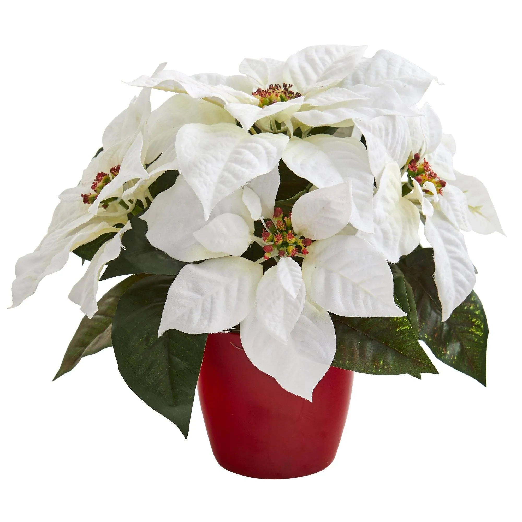 12” Poinsettia Artificial Plant in Red Planter (Set of 2)