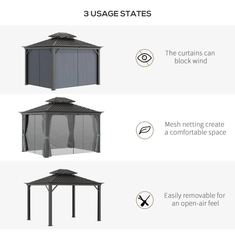 12' x 10' Outdoor Hardtop Gazebo with Netting Sidewalls - Dark Gray