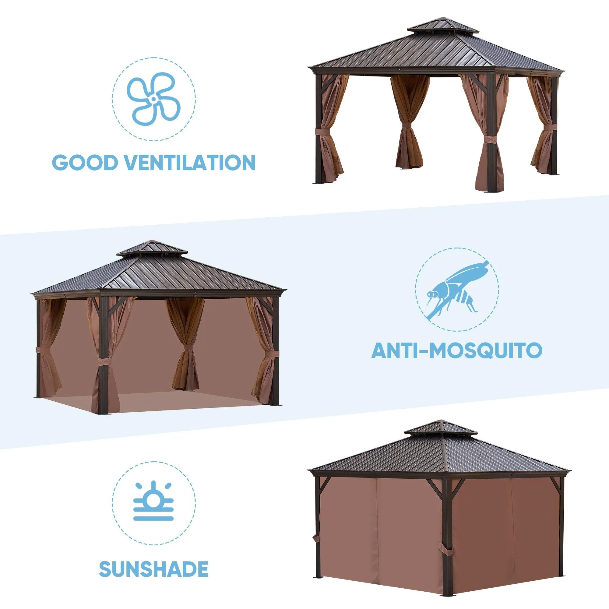 12*12FT Gazebo with steel canopy, Outdoor Permanent Hardtop Gazebo Canopy for Patio