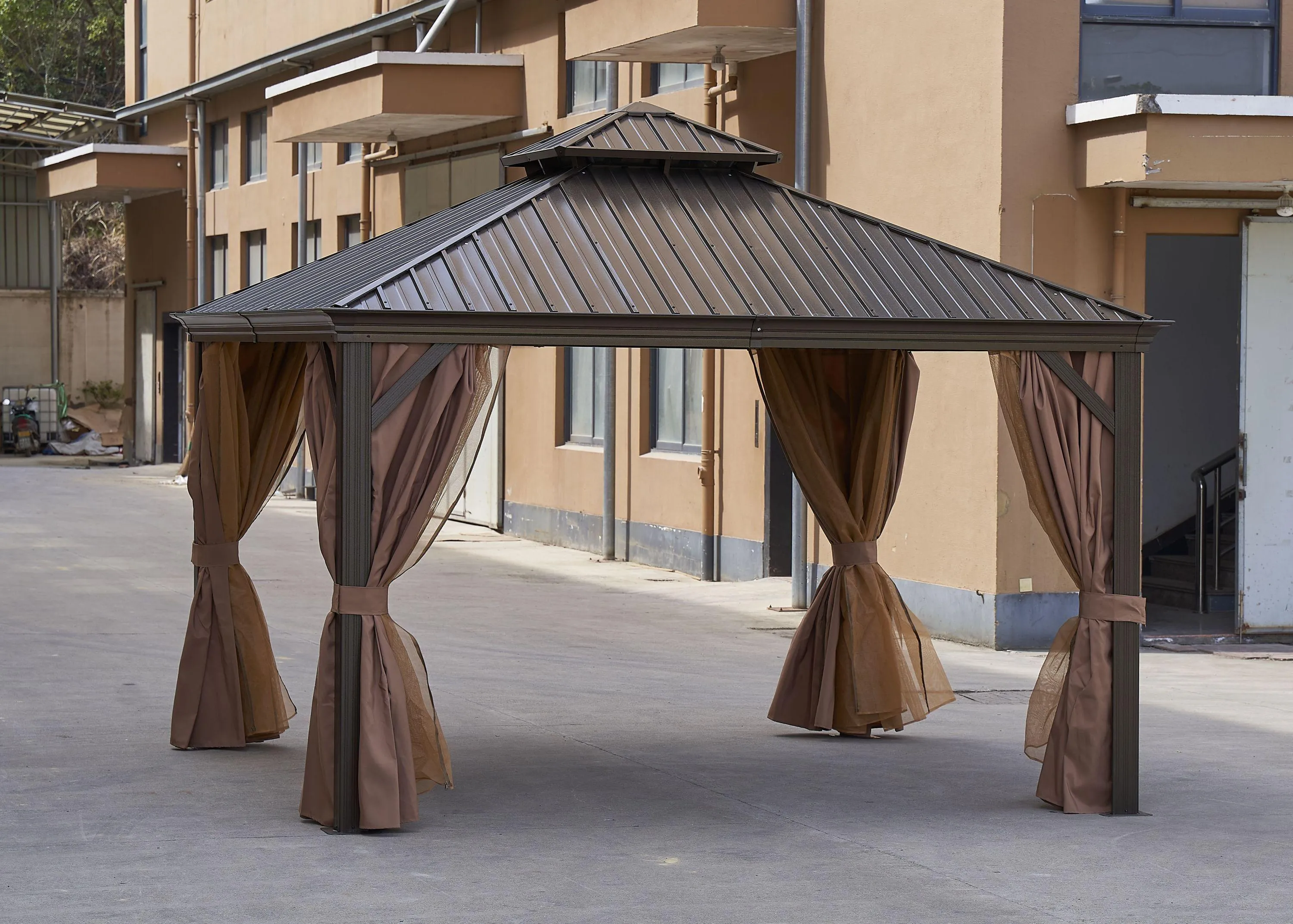 12*12FT Gazebo with steel canopy, Outdoor Permanent Hardtop Gazebo Canopy for Patio