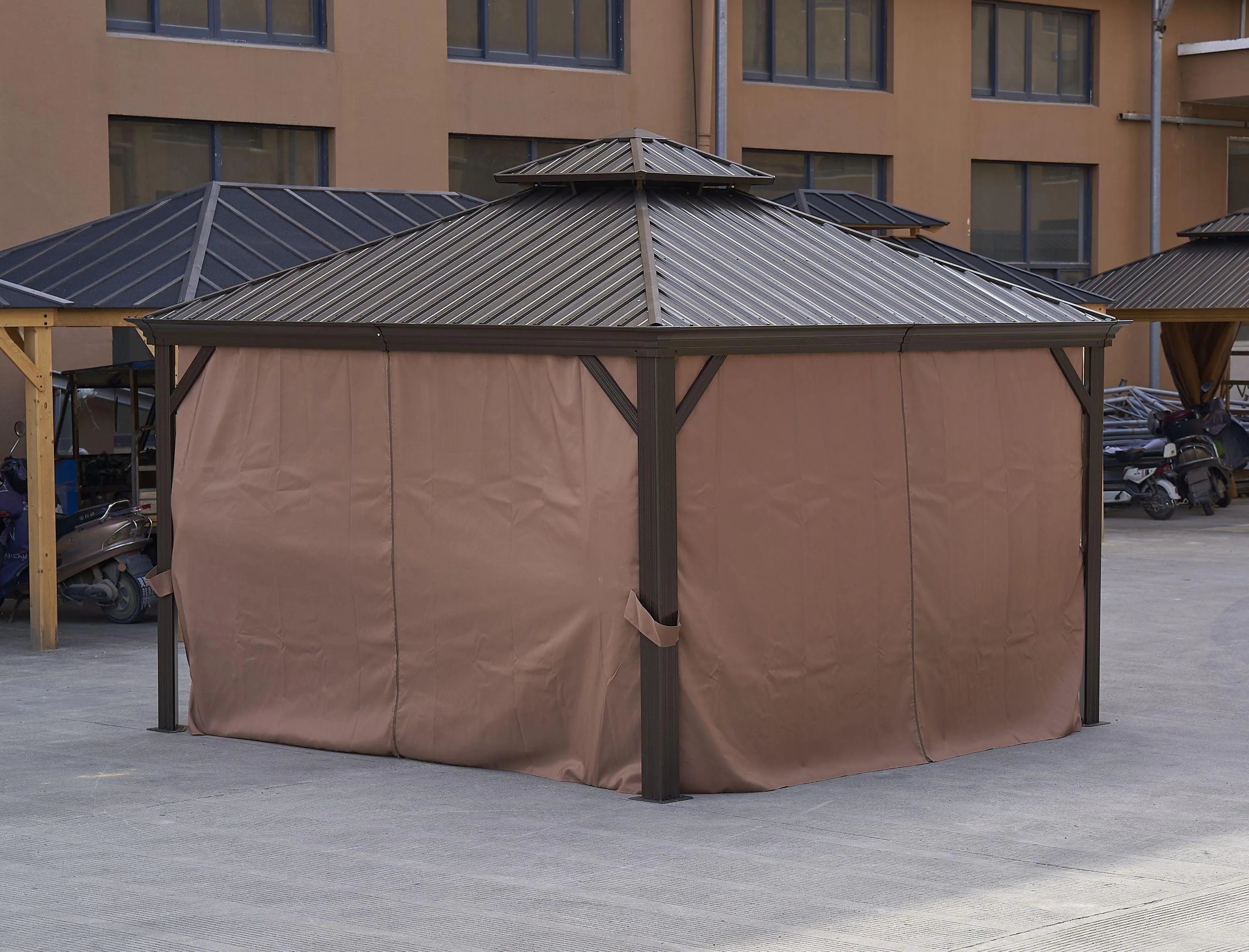 12*12FT Gazebo with steel canopy, Outdoor Permanent Hardtop Gazebo Canopy for Patio