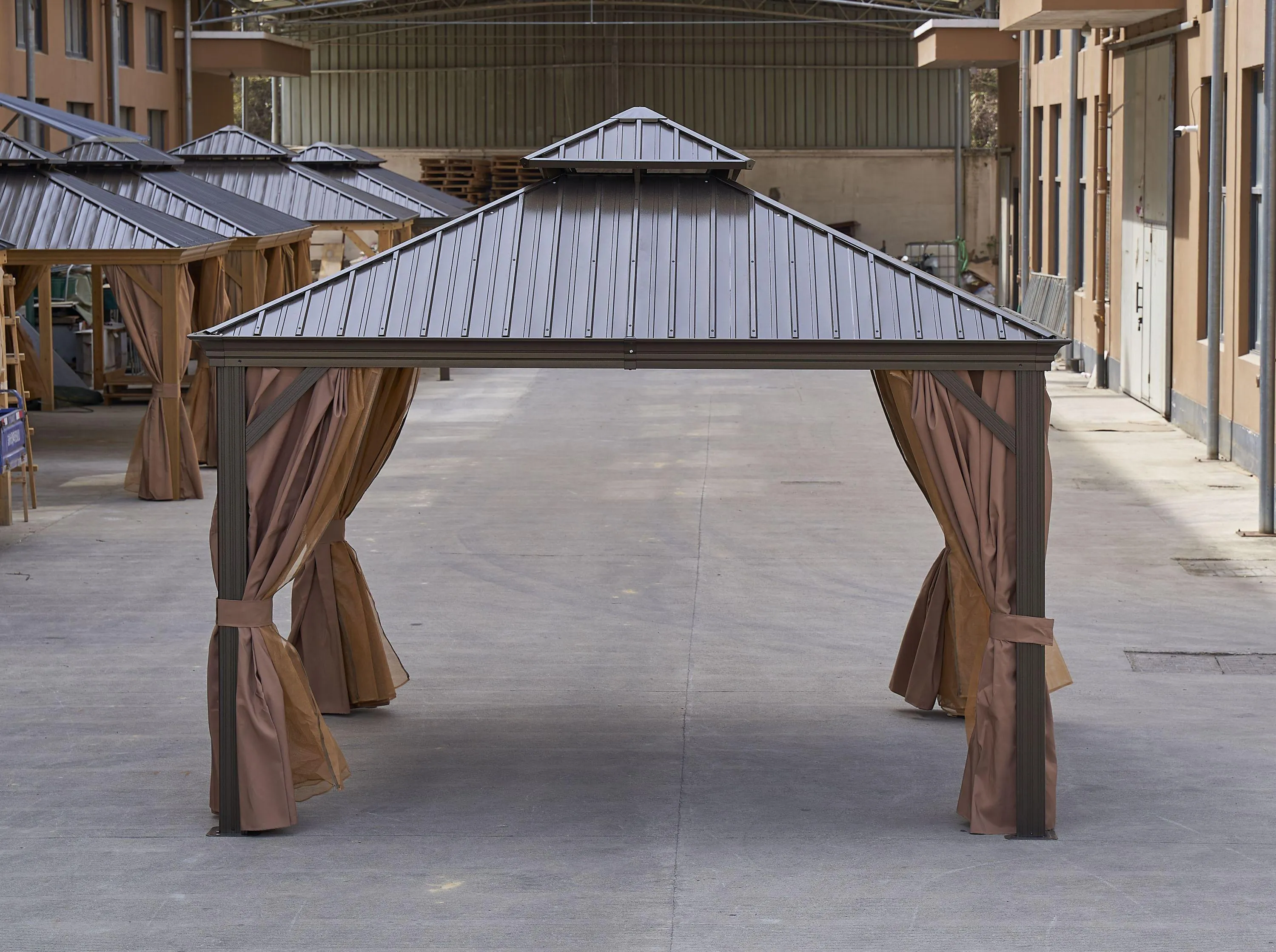 12*12FT Gazebo with steel canopy, Outdoor Permanent Hardtop Gazebo Canopy for Patio