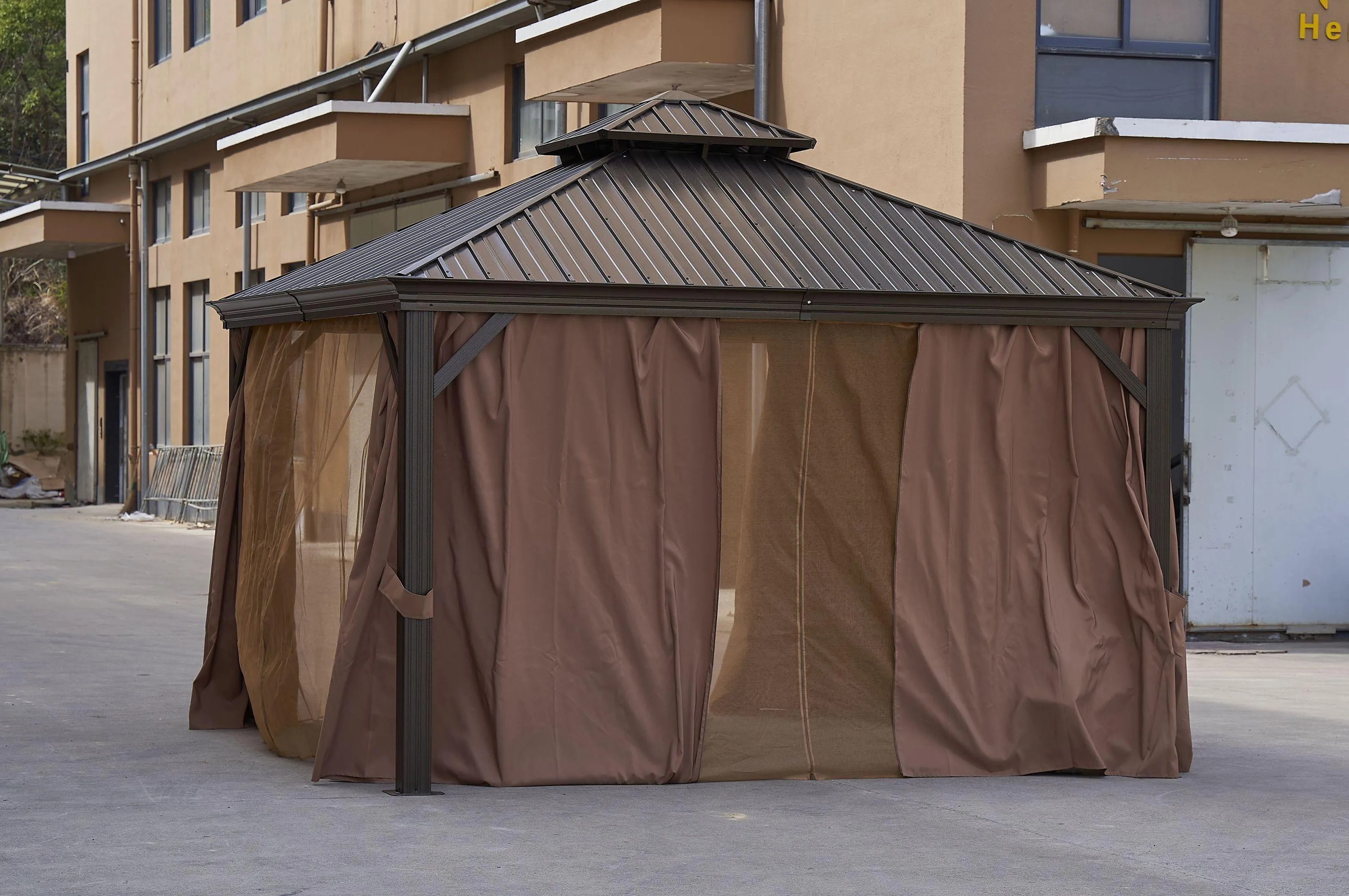 12*12FT Gazebo with steel canopy, Outdoor Permanent Hardtop Gazebo Canopy for Patio