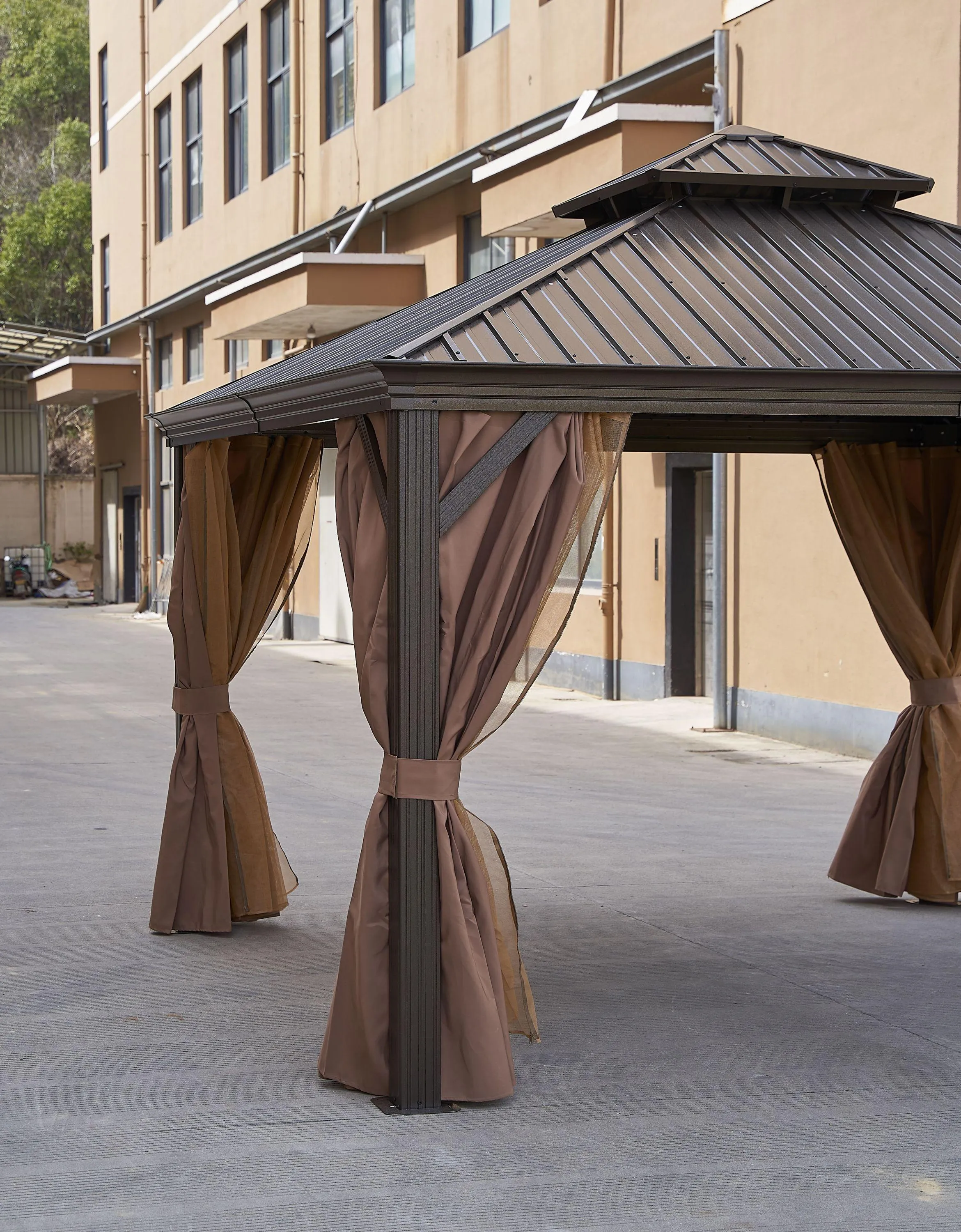 12*12FT Gazebo with steel canopy, Outdoor Permanent Hardtop Gazebo Canopy for Patio