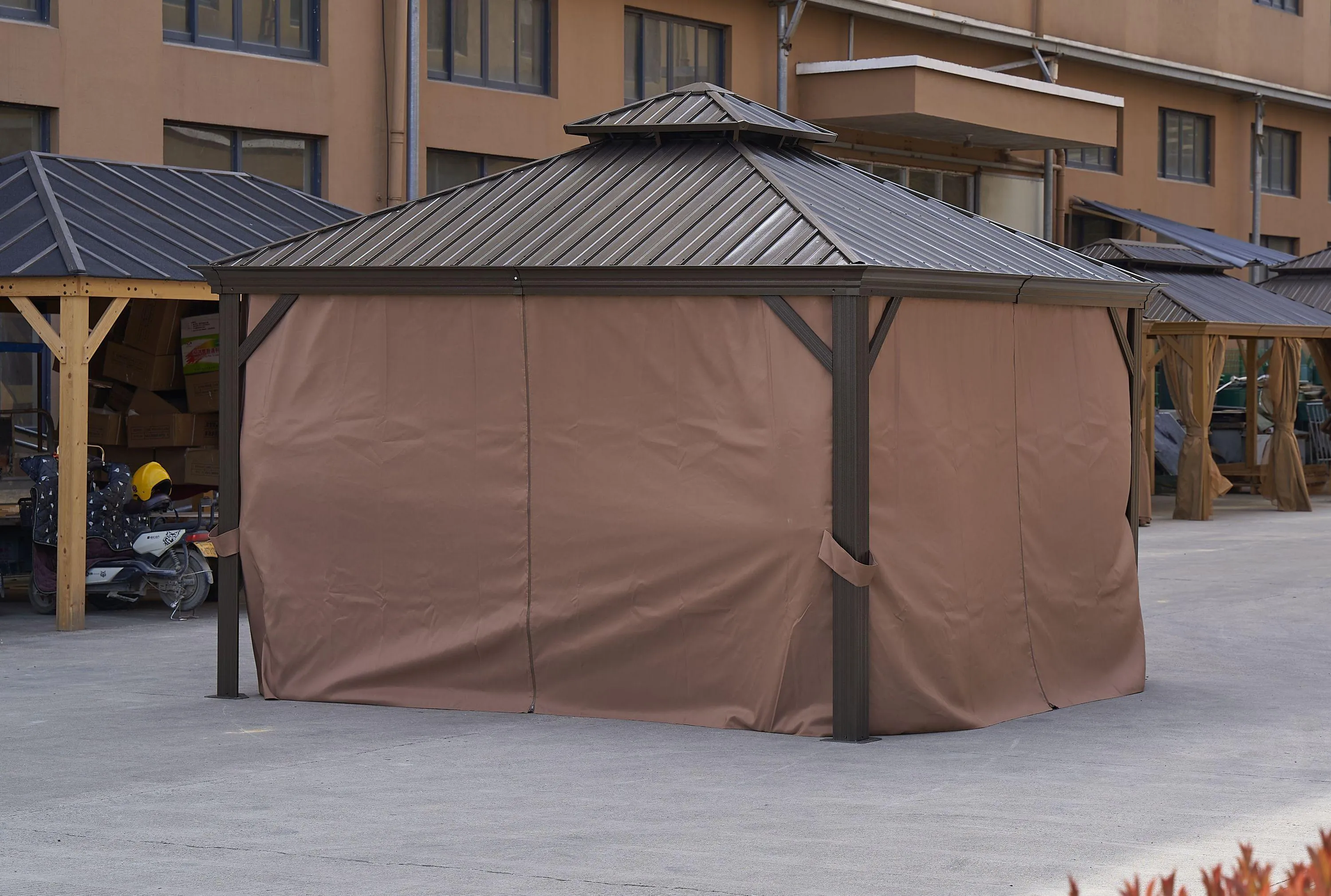 12*12FT Gazebo with steel canopy, Outdoor Permanent Hardtop Gazebo Canopy for Patio