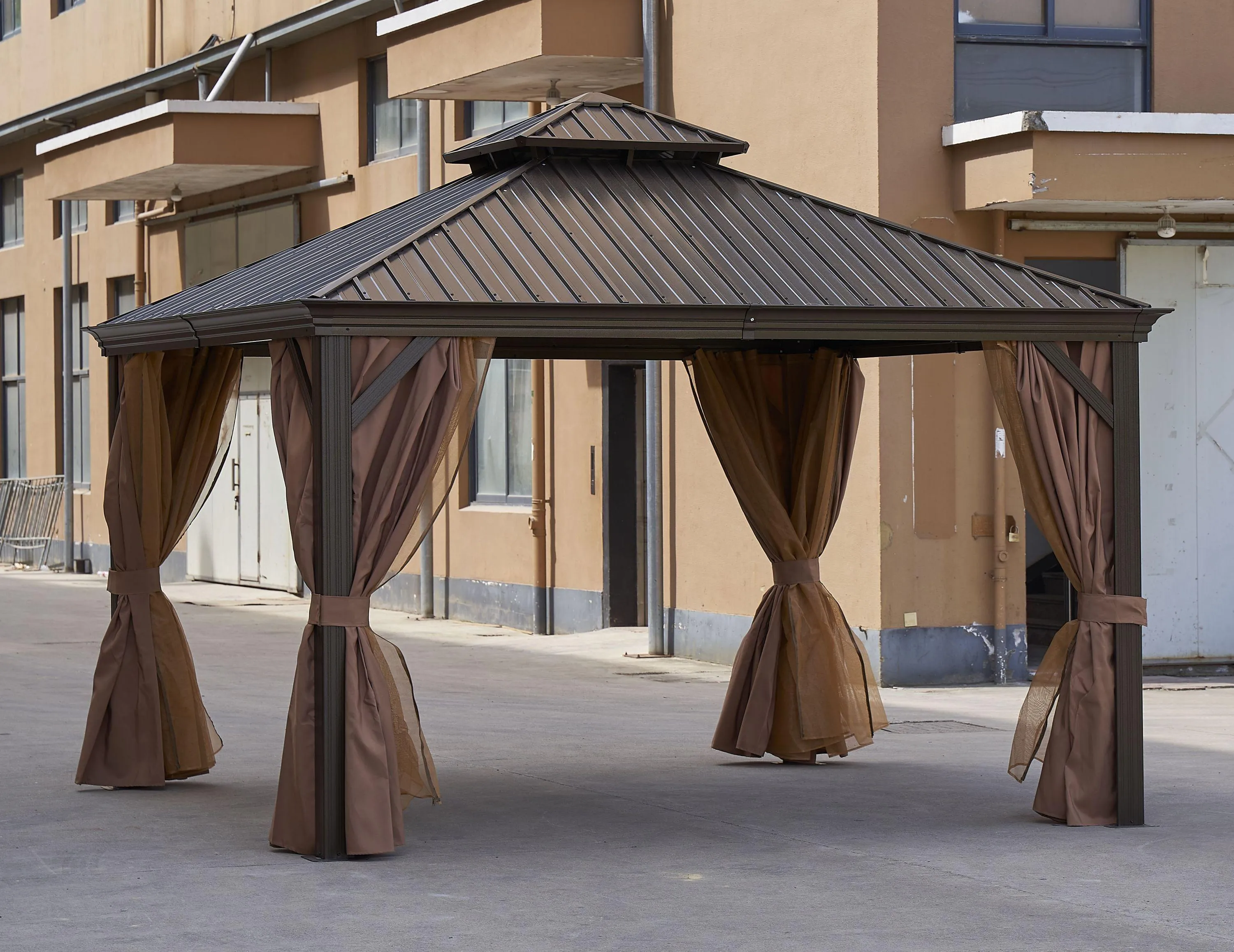 12*12FT Gazebo with steel canopy, Outdoor Permanent Hardtop Gazebo Canopy for Patio