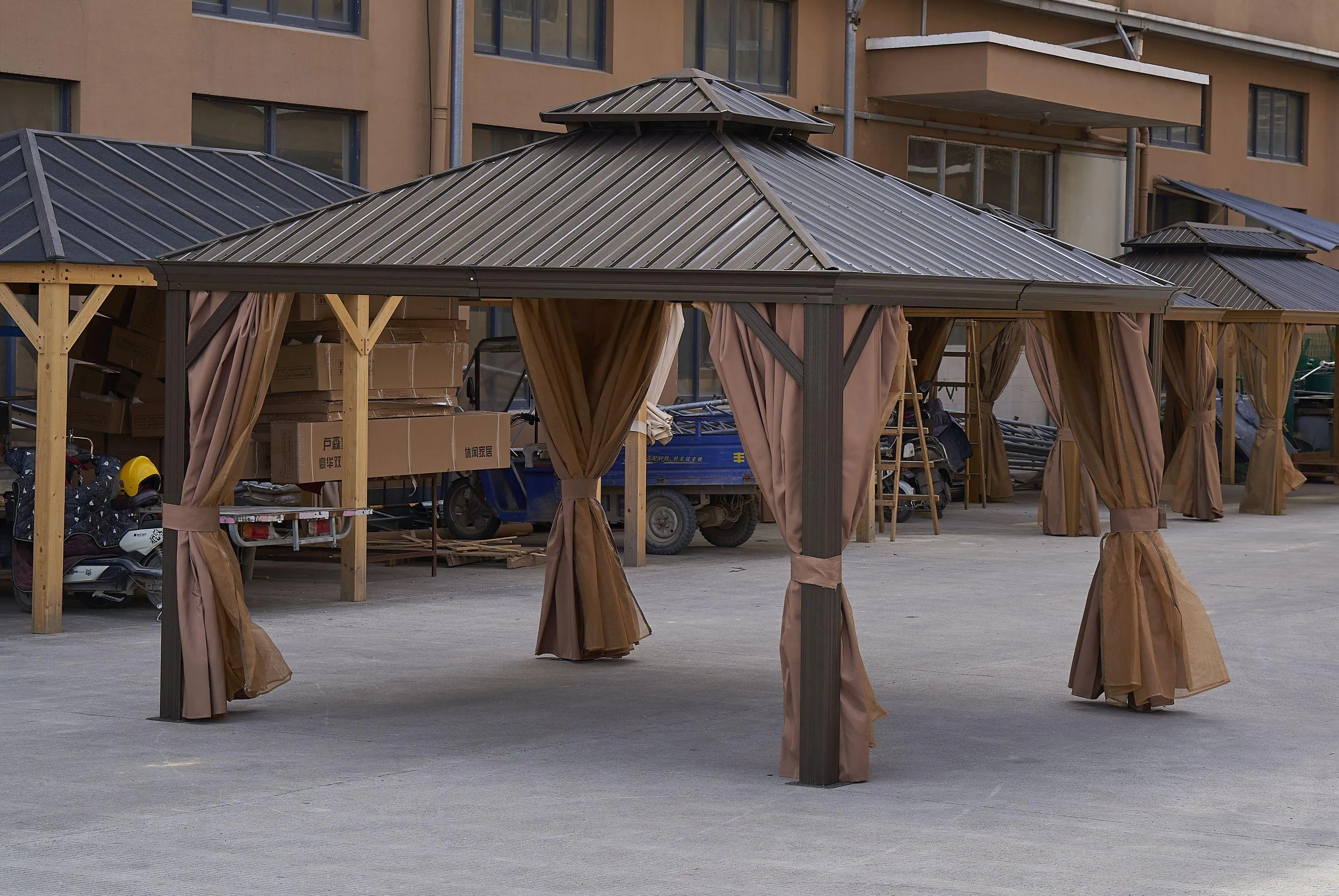 12*12FT Gazebo with steel canopy, Outdoor Permanent Hardtop Gazebo Canopy for Patio