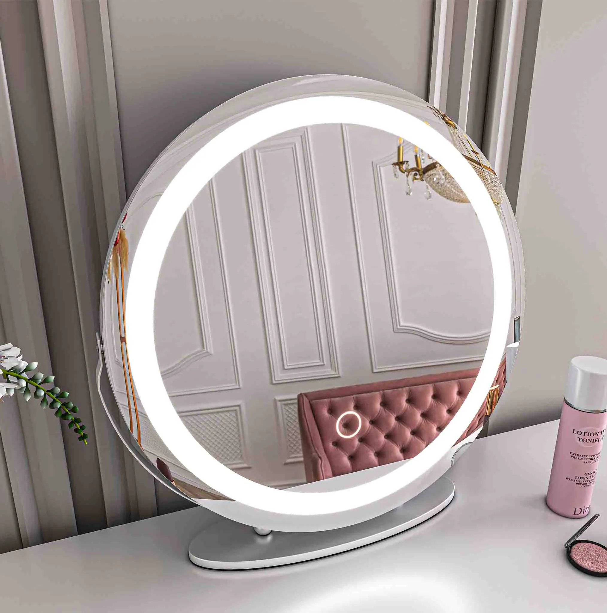 19'' Round Makeup Vanity Mirror with Lights for Bathroom Table Silver