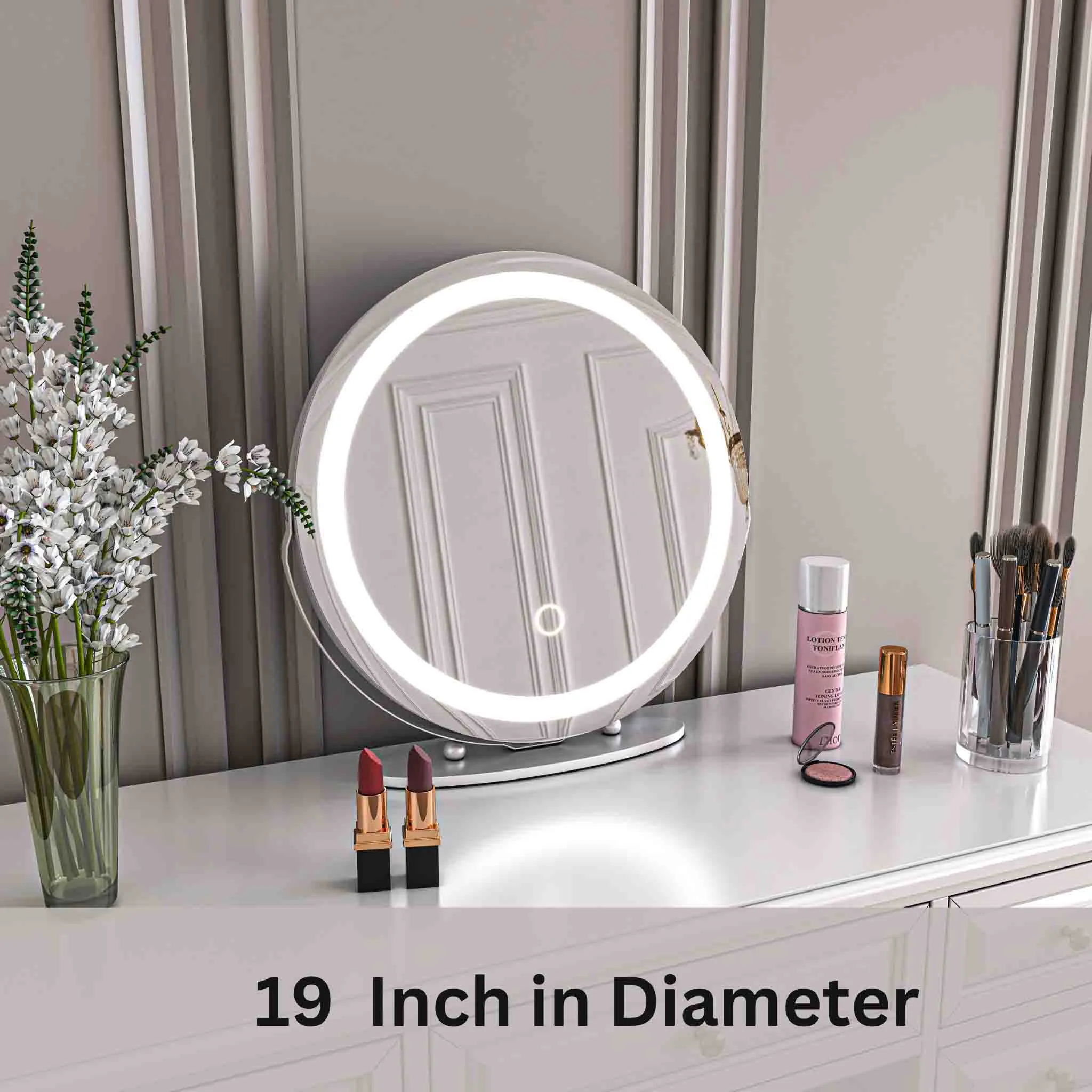 19'' Round Makeup Vanity Mirror with Lights for Bathroom Table Silver