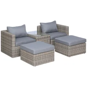 2 Seater Rattan Garden Furniture Set w/ Tall Glass-Top Table Aluminium Frame Plastic Wicker Thick Soft Cushions Outdoor Balcony Sofa, Grey