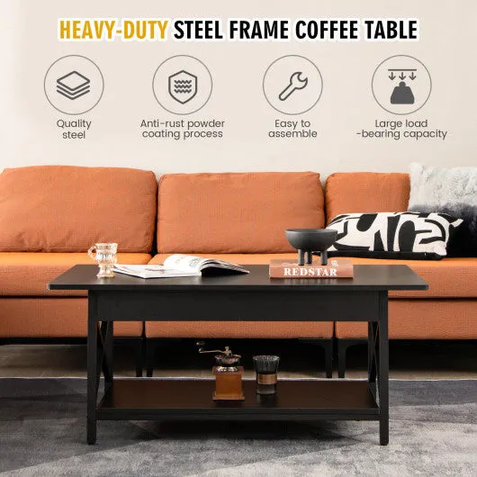 2-Tier Industrial Rectangular Coffee Table with Storage Shelf-Black