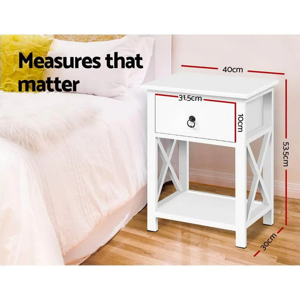 2 x Bedside Tables With Drawers White (Twin Pack)