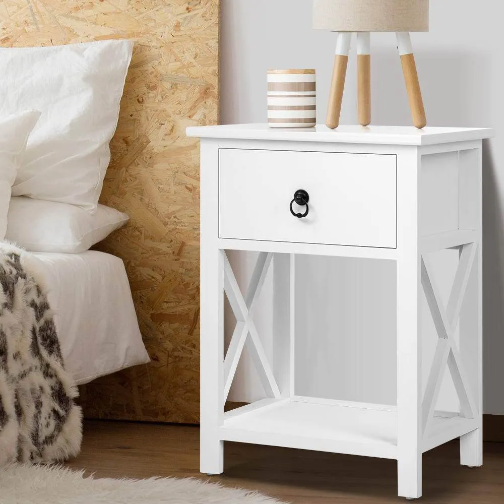 2 x Bedside Tables With Drawers White (Twin Pack)