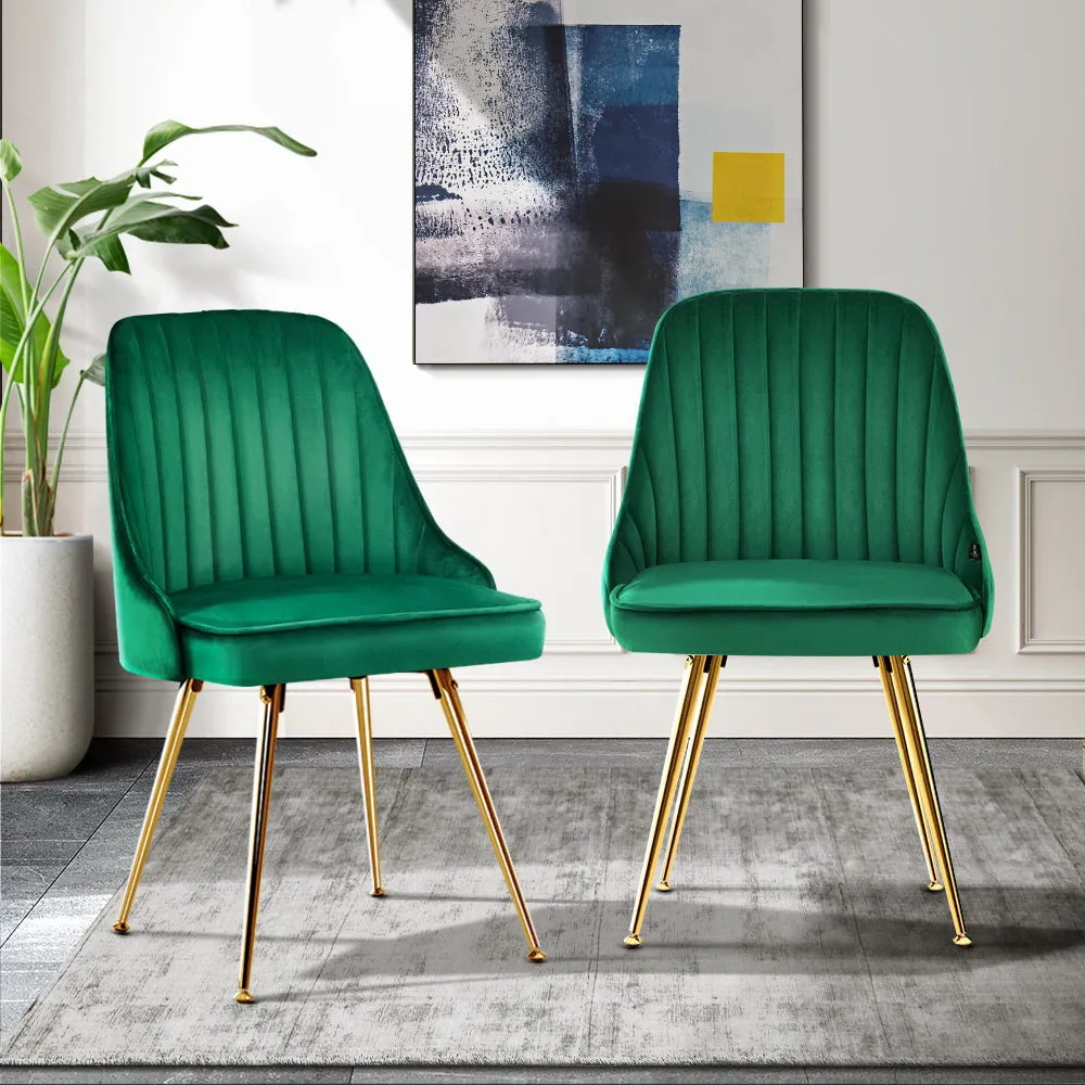 2x Dining Chairs Retro Single Sofa Chair Metal Legs Velvet Modern Metal Legs Green