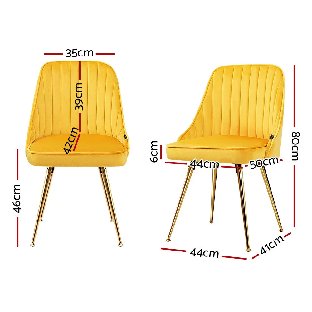 2x Dining Chairs Retro Single Sofa Chair Metal Legs Velvet Modern Metal Legs Yellow