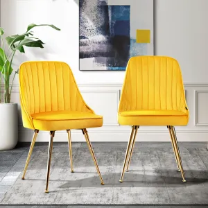 2x Dining Chairs Retro Single Sofa Chair Metal Legs Velvet Modern Metal Legs Yellow