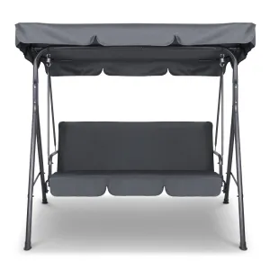 3 Seater Garden Swing Chair Canopy Shade Outdoor Seating Grey