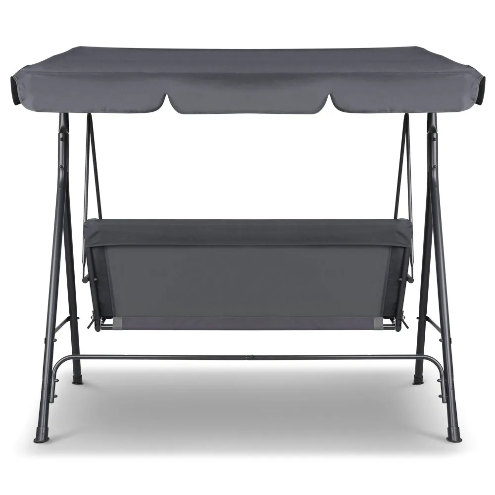 3 Seater Garden Swing Chair Canopy Shade Outdoor Seating Grey