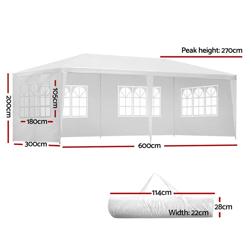 3x6m White Gazebo Party Wedding Event Market Marquee Tent Shade Canopy - 4 Panels