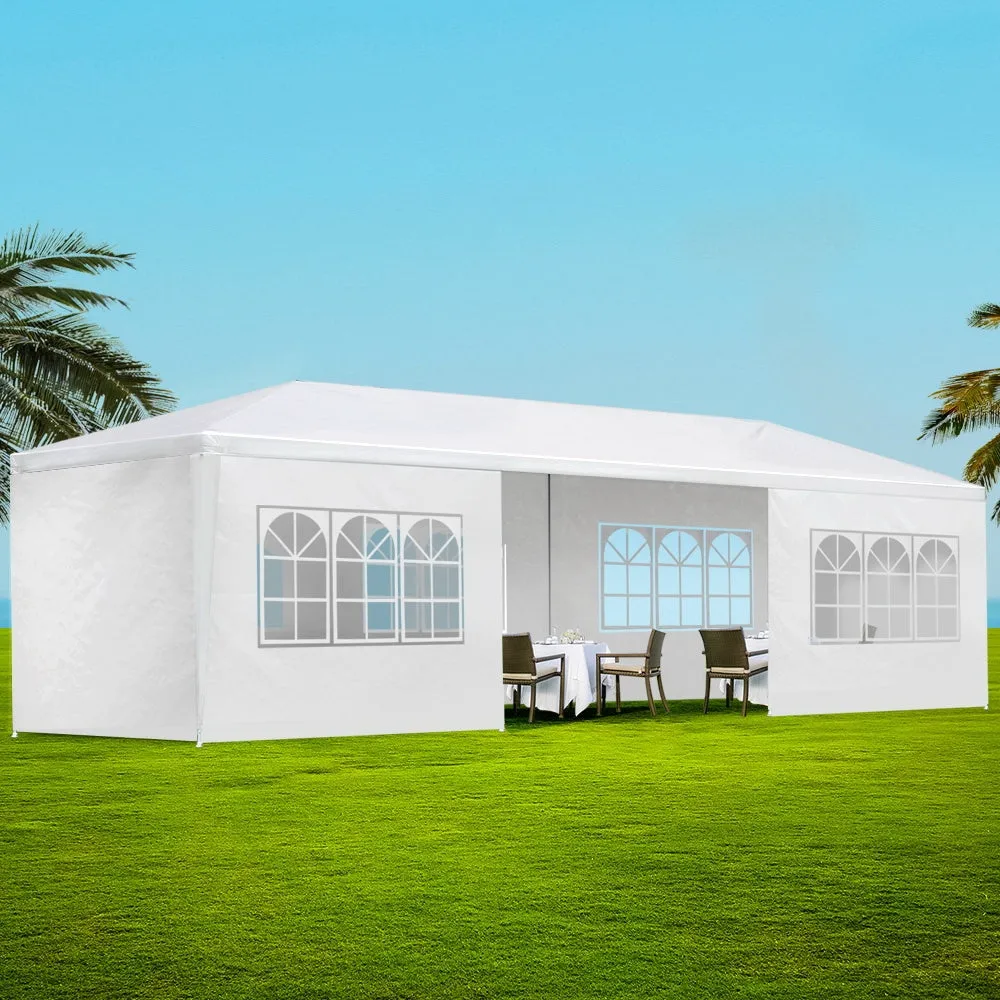 3x9m Gazebo Party Wedding Event Market Marquee Tent Shade Canopy 8 Wall Panel - White