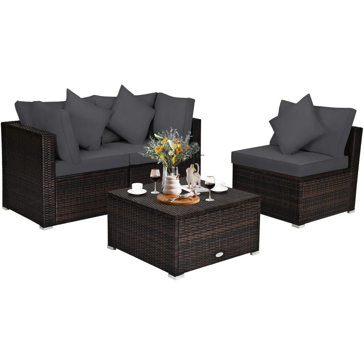 4pc Wicker Rattan Patio Cushioned Sofa Set - Gray