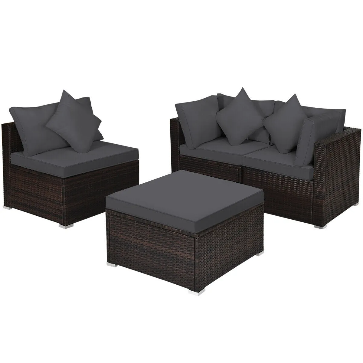 4pc Wicker Rattan Patio Cushioned Sofa Set - Gray