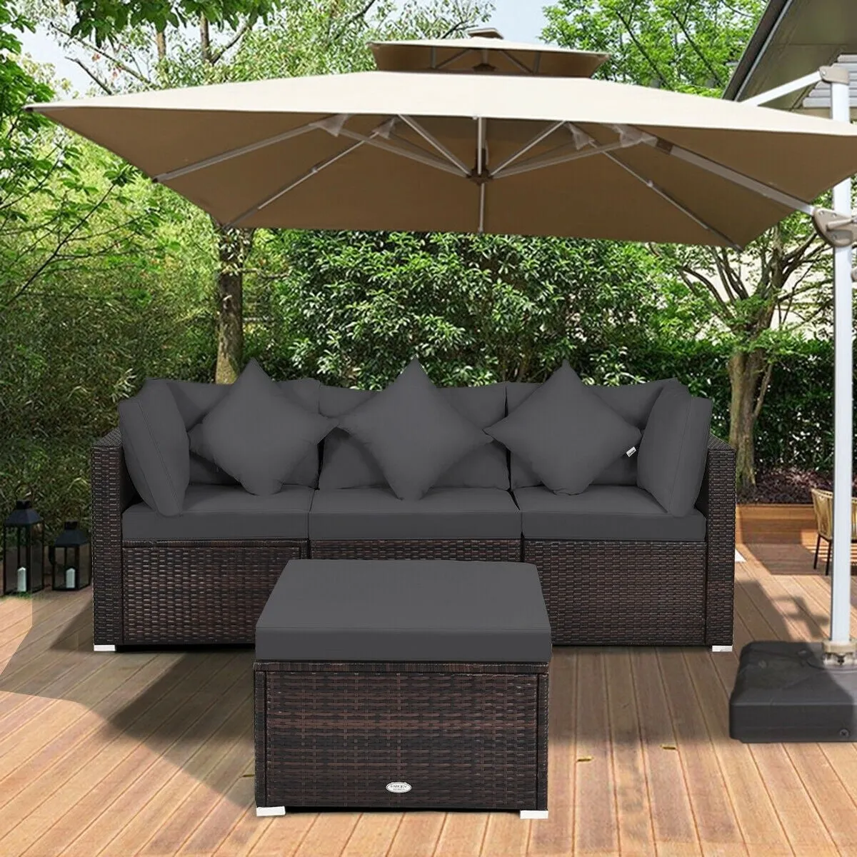 4pc Wicker Rattan Patio Cushioned Sofa Set - Gray