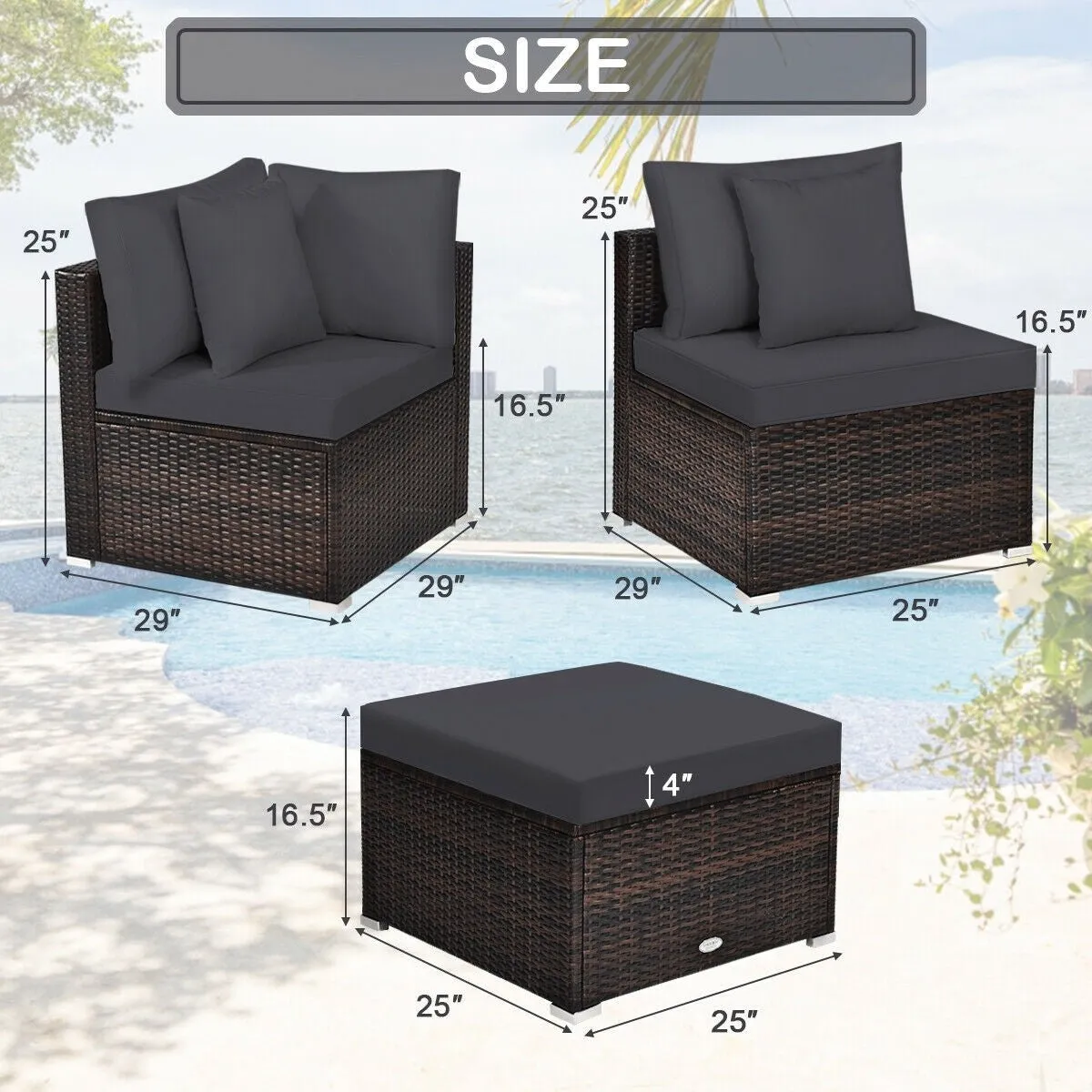 4pc Wicker Rattan Patio Cushioned Sofa Set - Gray