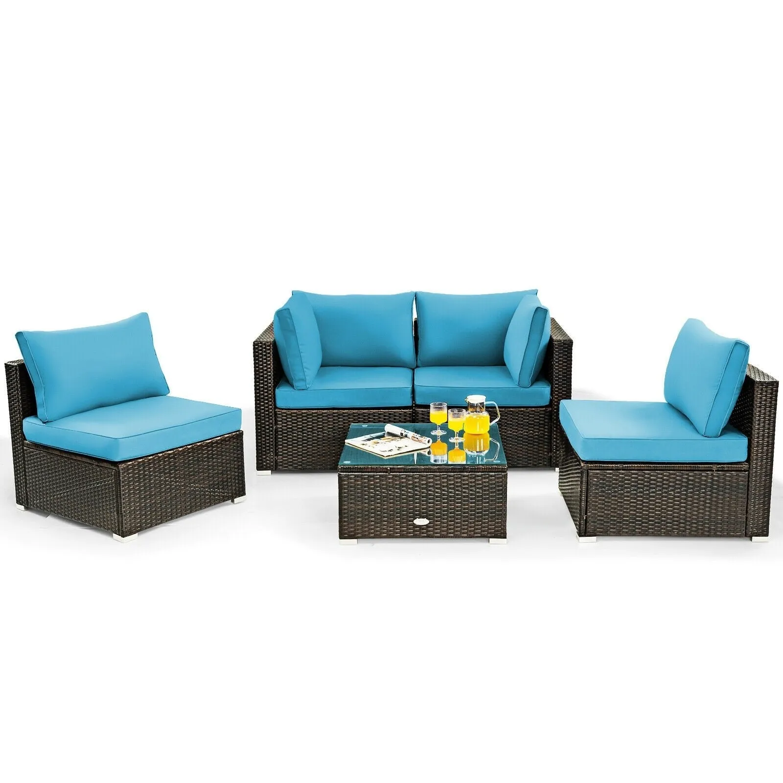 5pc Wicker Rattan Cushioned Patio Furniture Set - Turquoise