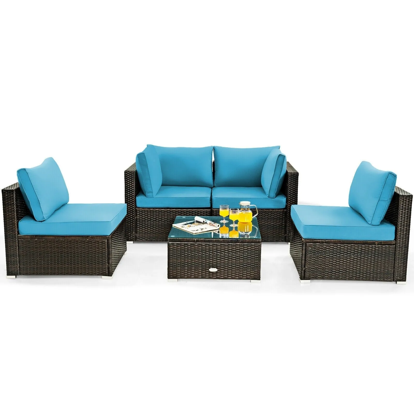 5pc Wicker Rattan Cushioned Patio Furniture Set - Turquoise