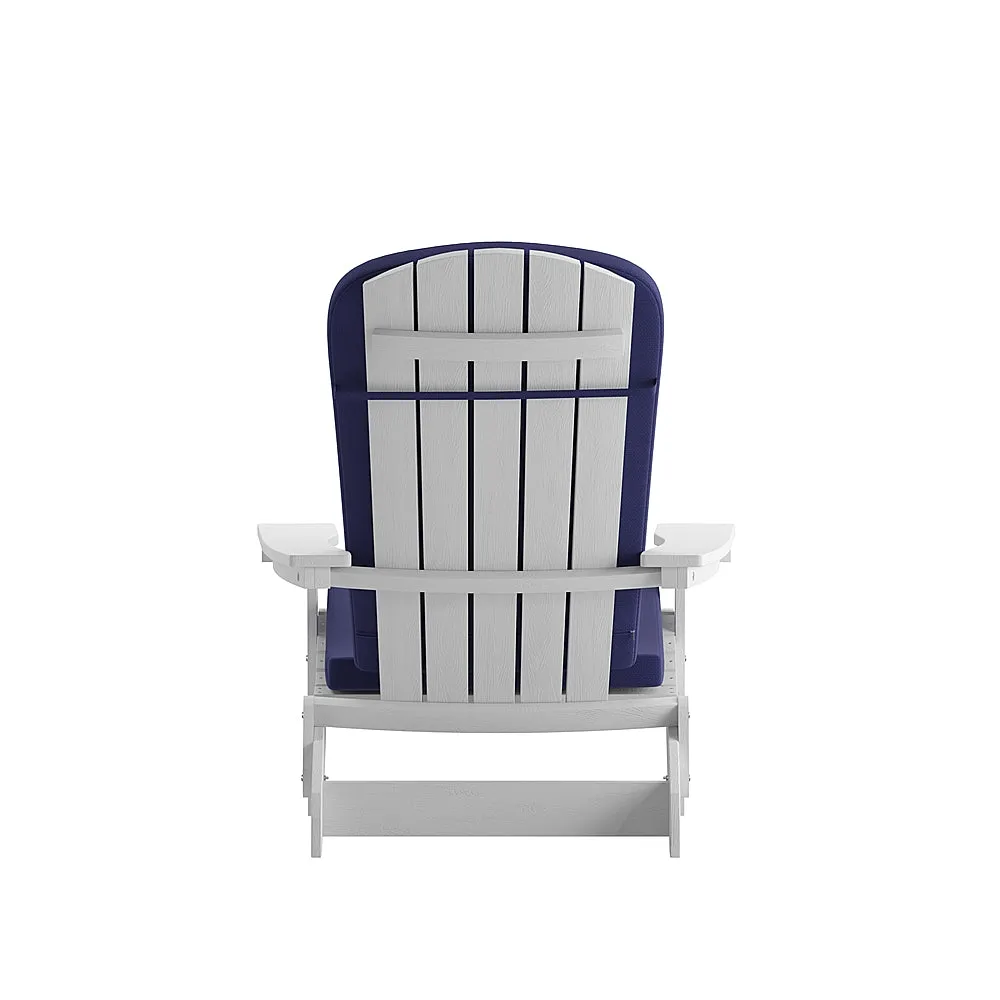 Alamont Home - Charlestown Indoor/Outdoor Folding Adirondack Chairs with Cushions - Set of 2 - White/Blue