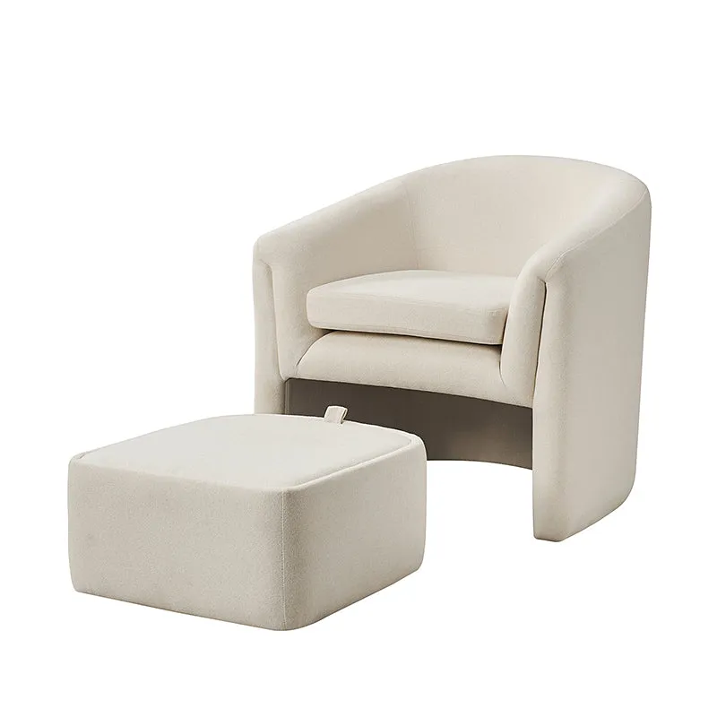 Arnold Modern Upholstered Barrel Chair With Storable Removable Leg Ottoman