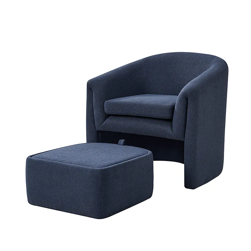 Arnold Modern Upholstered Barrel Chair With Storable Removable Leg Ottoman