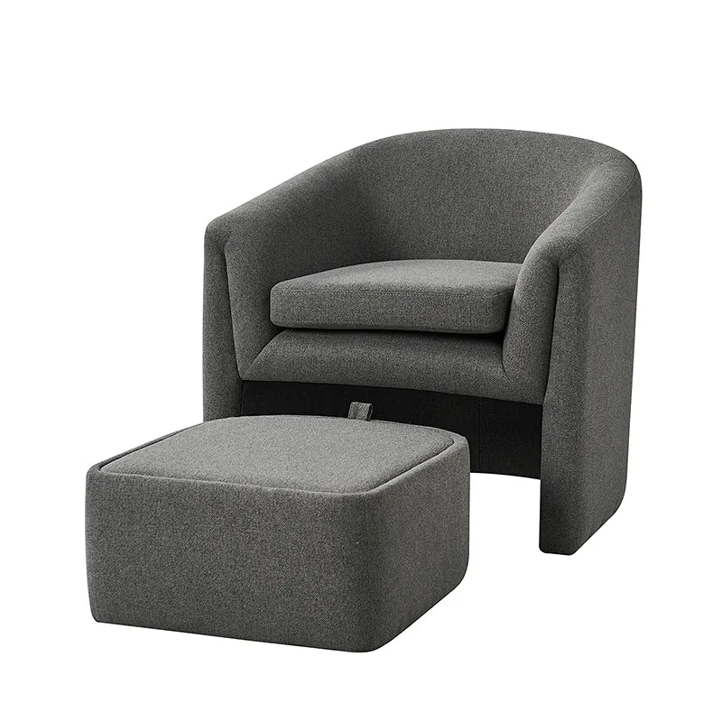 Arnold Modern Upholstered Barrel Chair With Storable Removable Leg Ottoman