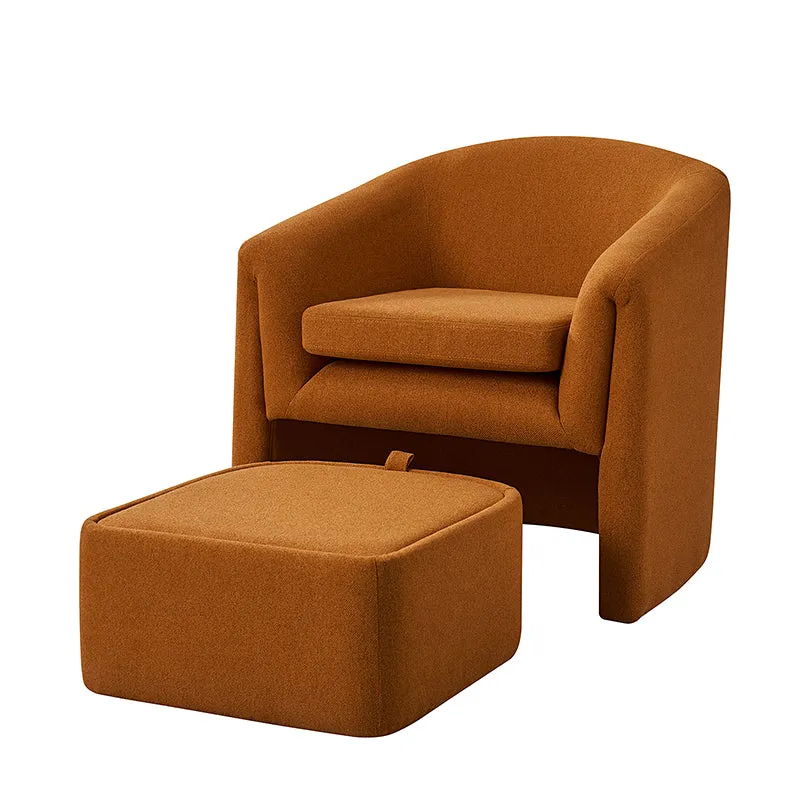 Arnold Modern Upholstered Barrel Chair With Storable Removable Leg Ottoman