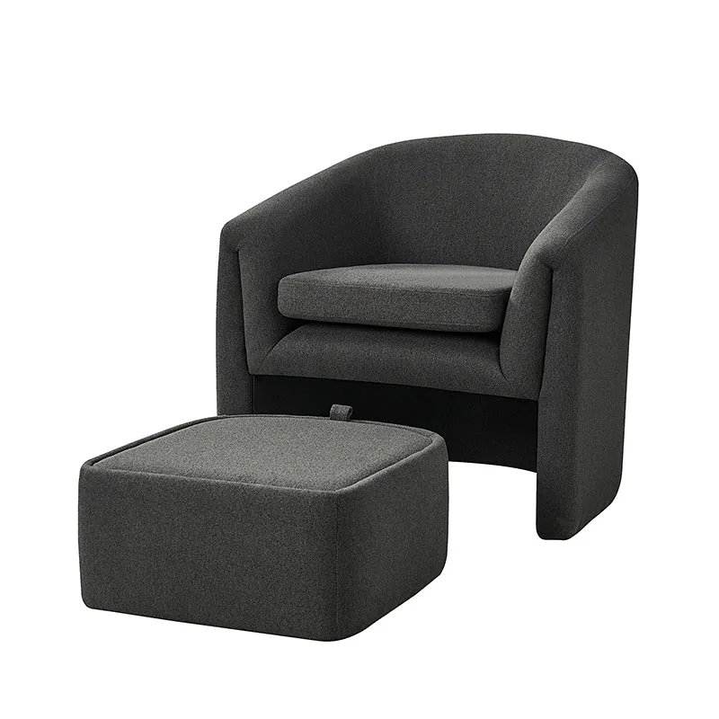 Arnold Modern Upholstered Barrel Chair With Storable Removable Leg Ottoman