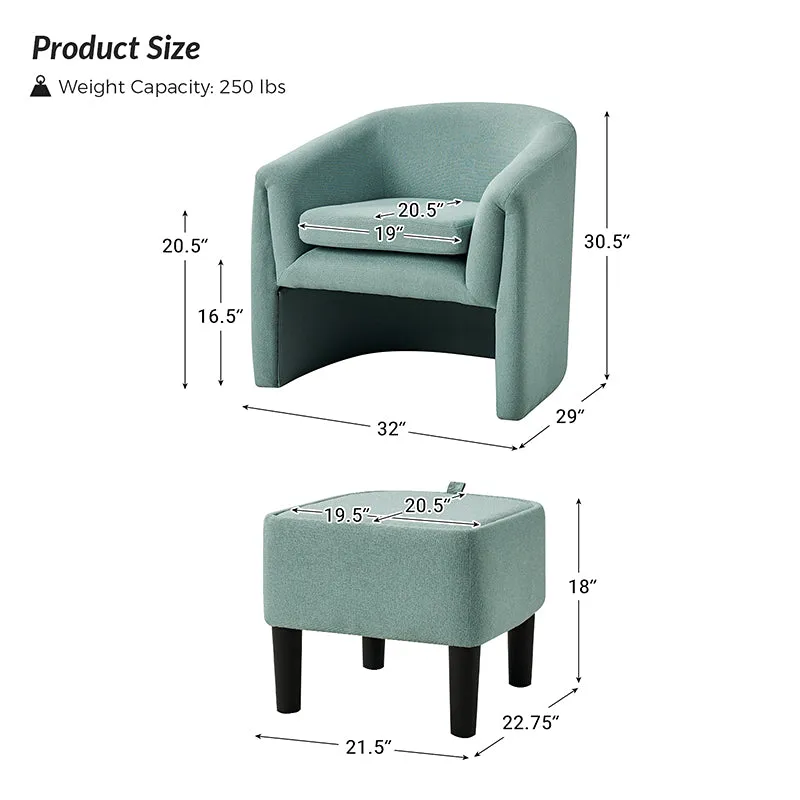 Arnold Modern Upholstered Barrel Chair With Storable Removable Leg Ottoman