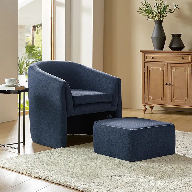 Arnold Modern Upholstered Barrel Chair With Storable Removable Leg Ottoman