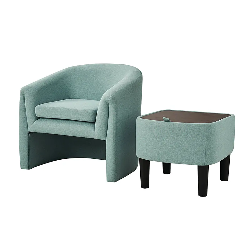 Arnold Modern Upholstered Barrel Chair With Storable Removable Leg Ottoman